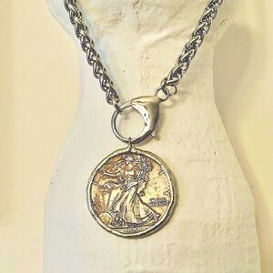 Silver Coin Pendant Necklace Lady Liberty
